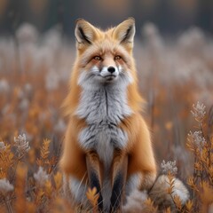 Obraz premium Charming Red Fox: Enchanting photo of a red fox in a natural setting, capturing the beauty of wildlife.
