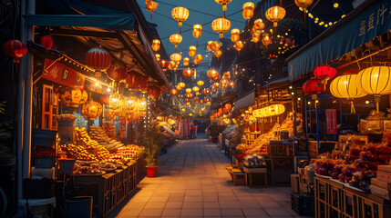 Fototapeta na wymiar Festive Lantern Market for Lunar New Year Celebration