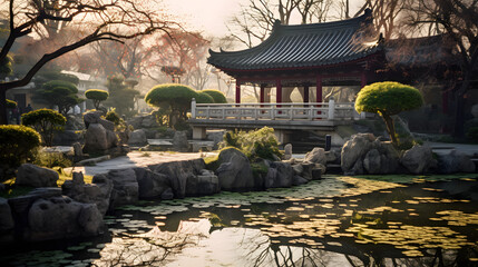 Serene Asian Garden During Lunar New Year