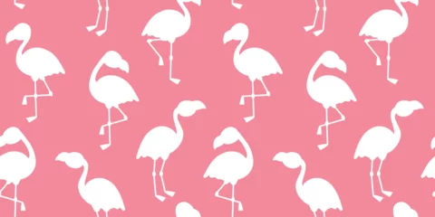 Poster Flamingo Pink flamingo silhouette seamless pattern for fabric, wrapping paper, print, decor. Vector illustration