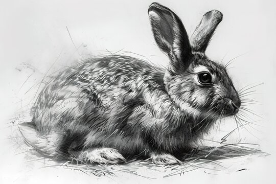 realistic pencil sketch of a rabbit, wild animal illustration