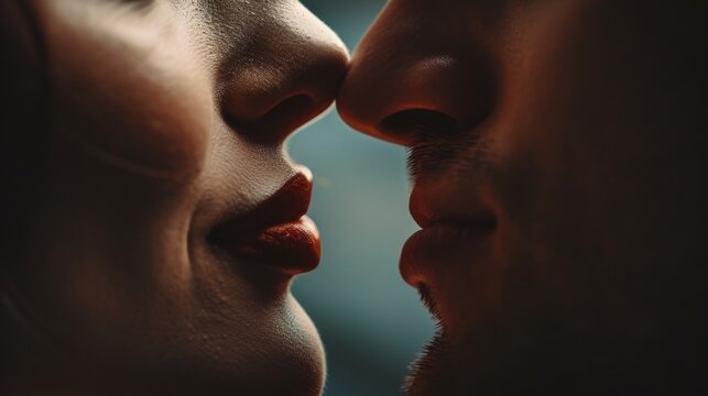 Couple kissing, only their nose and lips visible.