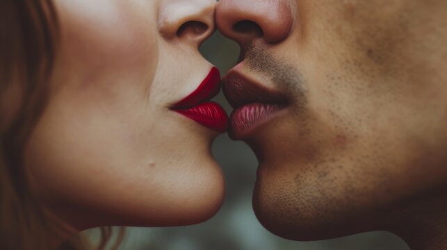 Couple kissing, only their nose and lips visible.