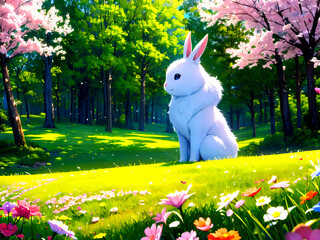 春と桜とウサギ