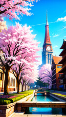 春と桜と街並み