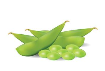 green soybeans on white background