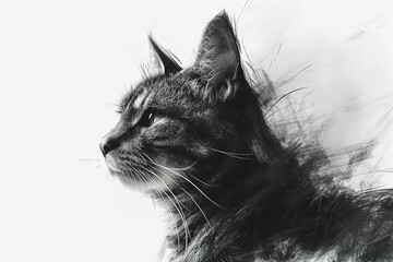 realistic pencil sketch closeup portrait of a cat, domestic animal illustration