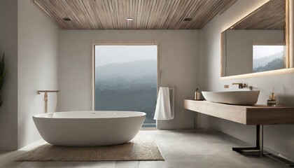 Fototapeta premium Modern Minimalist Style Bathroom - Japanese or Eastern Inspired Interior Design - Bathroom with Zen-styled Atmosphere