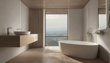 Fototapeta premium Modern Minimalist Style Bathroom - Japanese or Eastern Inspired Interior Design - Bathroom with Zen-styled Atmosphere