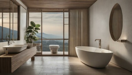 Fototapeta na wymiar Modern Minimalist Style Bathroom - Japanese or Eastern Inspired Interior Design - Bathroom with Zen-styled Atmosphere