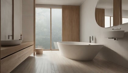 Fototapeta na wymiar Modern Minimalist Style Bathroom - Japanese or Eastern Inspired Interior Design - Bathroom with Zen-styled Atmosphere