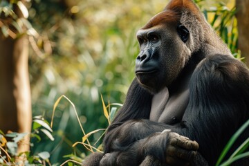 Obraz premium Portrait of sitting gorilla in wilderness.