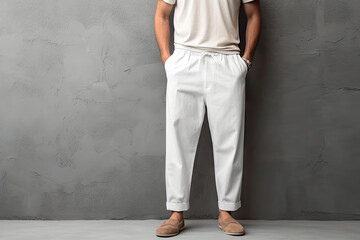 Man in White Pants, White Trousers and Shoes Mockup - obrazy, fototapety, plakaty