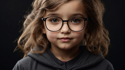 Obraz premium close up little girl wearing glasses isolated on black background