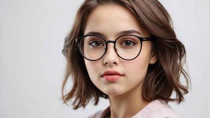 Fototapeta premium close up little girl wearing glasses isolated on white background