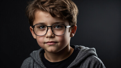 Fototapeta premium close up boy wearing glasses isolated on black background