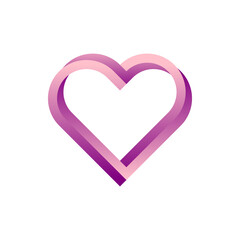 Abstract purple color metallic style 3d twisted outline png heart symbol 