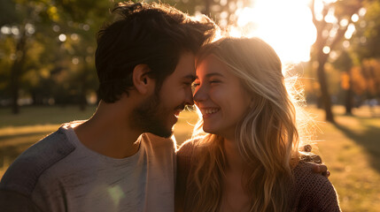 Fototapeta premium Romantic Couple Enjoying Sunset Embrace
