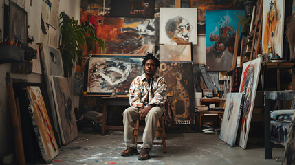 Artist Reflecting in Studio Amidst Black History Month