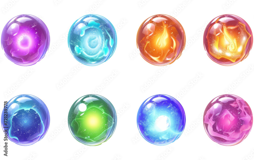 Leinwandbilder set of color glowing orbs with light effect, liquid plasma and fire. fantasy shiny circles for game 