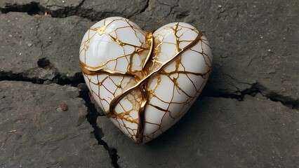 A broken heart repaired by Gold. Symbolizing getting up after a Heartbroken. And Love, Resilience Aloneness Rejection, pain & etc
( Inspired by kintsugi, a Japanese traditional pottery repair method )