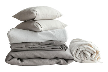 Set with stacks of clean bed linen