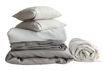 Set with stacks of clean bed linen
