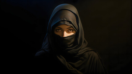 Fototapeta na wymiar beautiful asian muslim woman wearing niqab over dark background