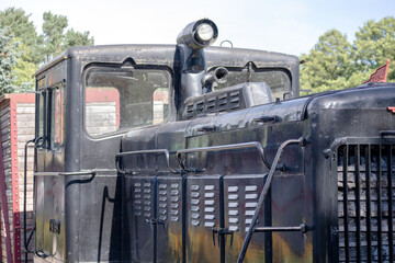 
Historic train locomotive compartment made of metal in black color