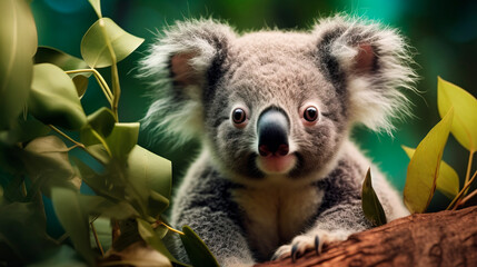 Obraz premium Adorable little fluffy Koala cub in the eucalyptus forest of Australia