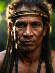 Portrait of a human tribe in the Amazon forest, Documentary Photography