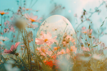 easter egg and spring flowers double exposure photography