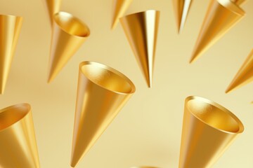 gold 3d cone shapes against pastel coloured background