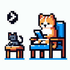 Obraz premium A cat looking at a phone in serious 
