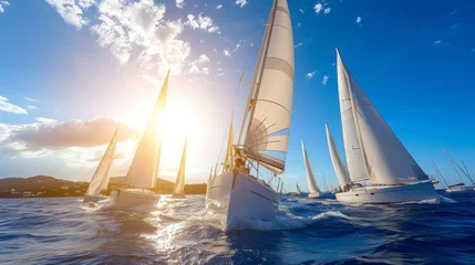 Deurstickers sailing regatta competition in sea © olegganko