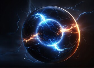 Blue flickering energy ball on Abstract sphere with magic power and plasma glow with energetic and powerful orb. supernatural phenomenon. Blue electric lightning flash from Generative AI