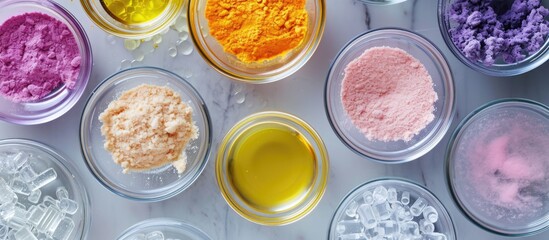 Ingredients for Cosmetics and Toiletries in Petri dish.
