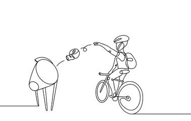 Blikvanger. Bin for cyclists. Cyclist. Take out a rubbish