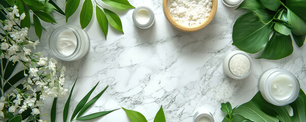 Fototapeta na wymiar Natural Organic Beauty Spa: White Cosmetic Background with Health Wellness Product