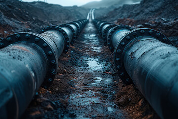 Industrial Pipeline Construction in a Dirty Ground: Connecting Technology and Engineering in a Heavy Metal Environment - obrazy, fototapety, plakaty