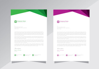 letterhead design templates. letter head template for your project, modern and simple letterhead design, a4 letterhead template with green and purple color - vector eps 10