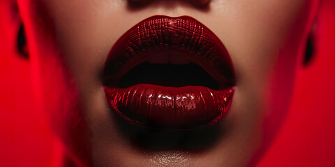 Fototapeta premium Close-up of red womans lips gasping