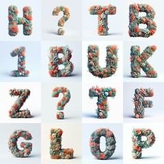 Naklejka premium Lettering typography shape blends corals with marine flora. AI generated illustration