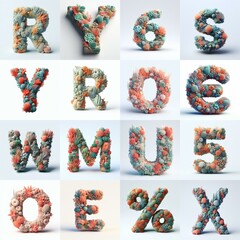 Lettering typography shape blends corals with marine flora. AI generated illustration