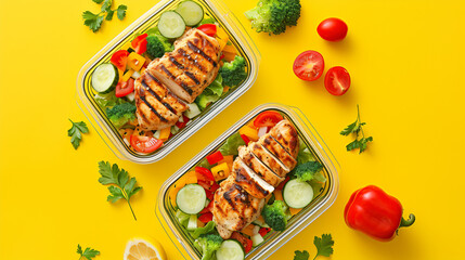 Healthy meal prep containers with chicken