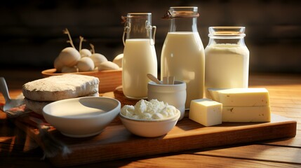 Generative AI - Different Milk Products in Rustic Setting


