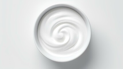 Fototapeta na wymiar Greek Yogurt Top View in a White Bowl Isolated