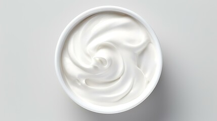 Greek Yogurt Top View in a White Bowl Isolated

