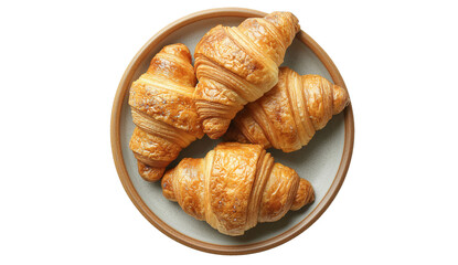 Croissants, snacks, appetizers, food served on a plate, white background