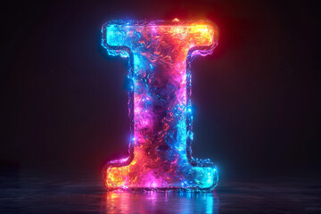 Letter I - colorful glowing outline alphabet symbol on blue lens flare dark background